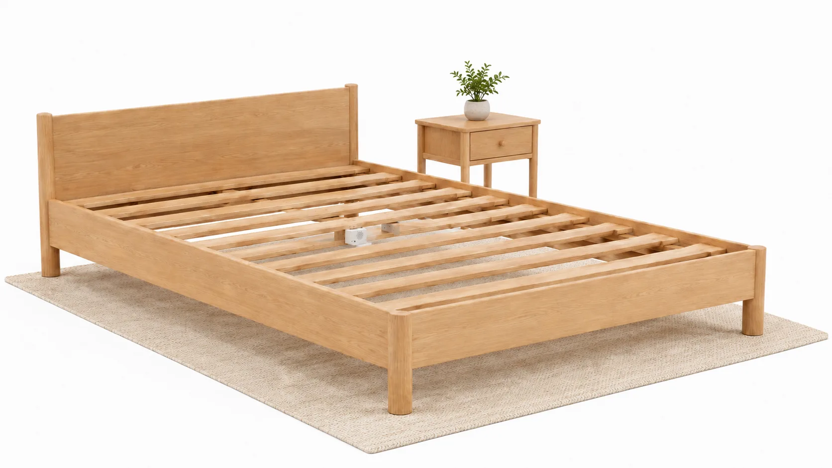 Bed frame with the slat over the BedDot device ghosted so the device is fully visible